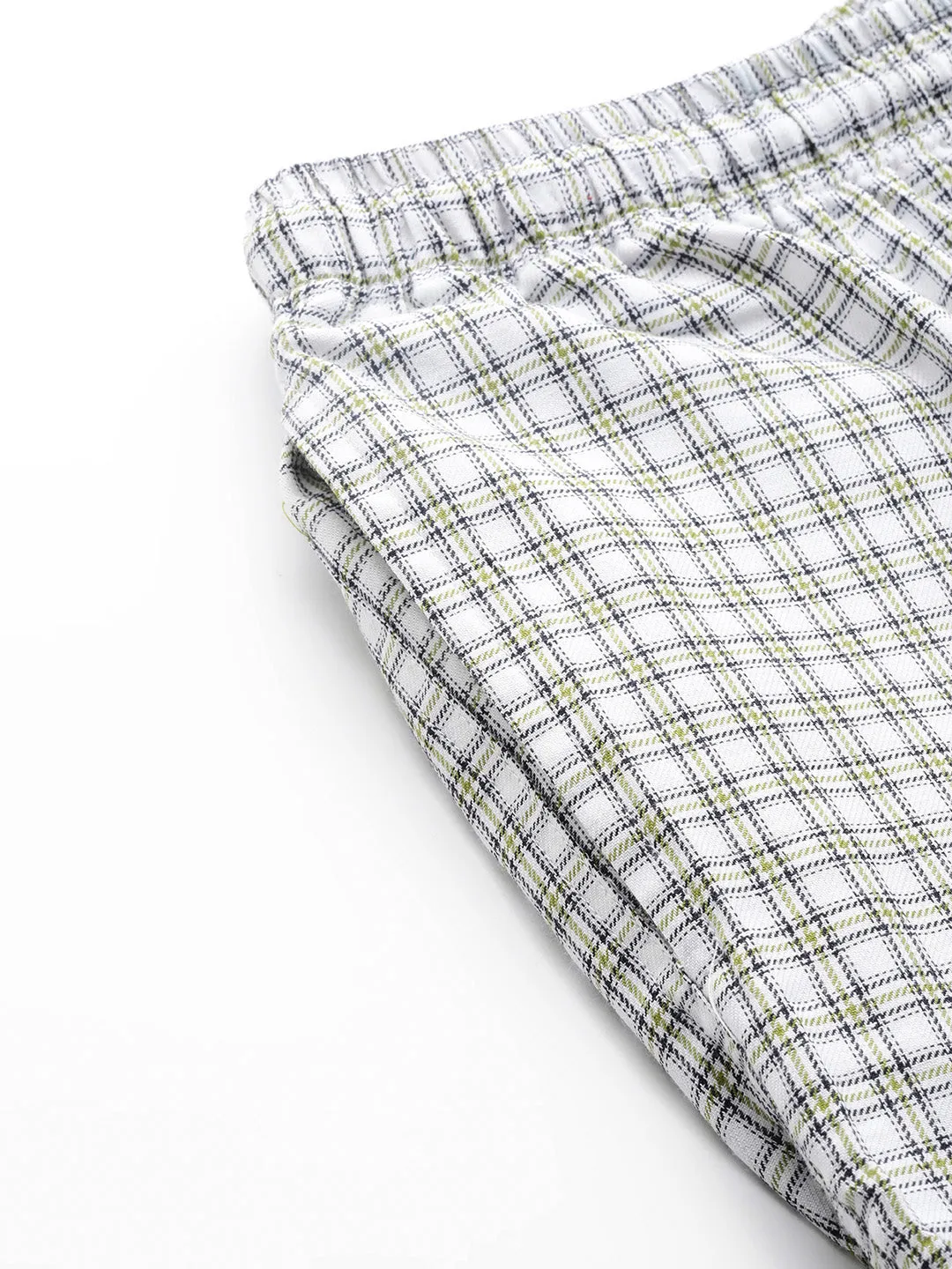 Men's Cotton Green & White Checked Track Pant - Sojanya