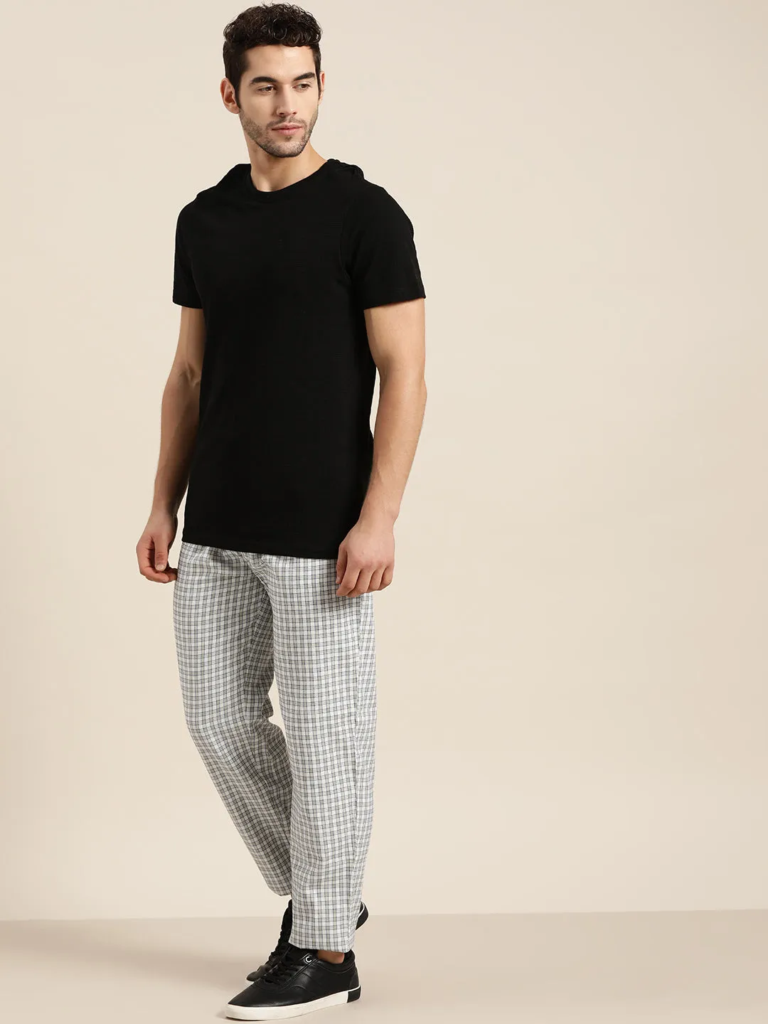 Men's Cotton Green & White Checked Track Pant - Sojanya