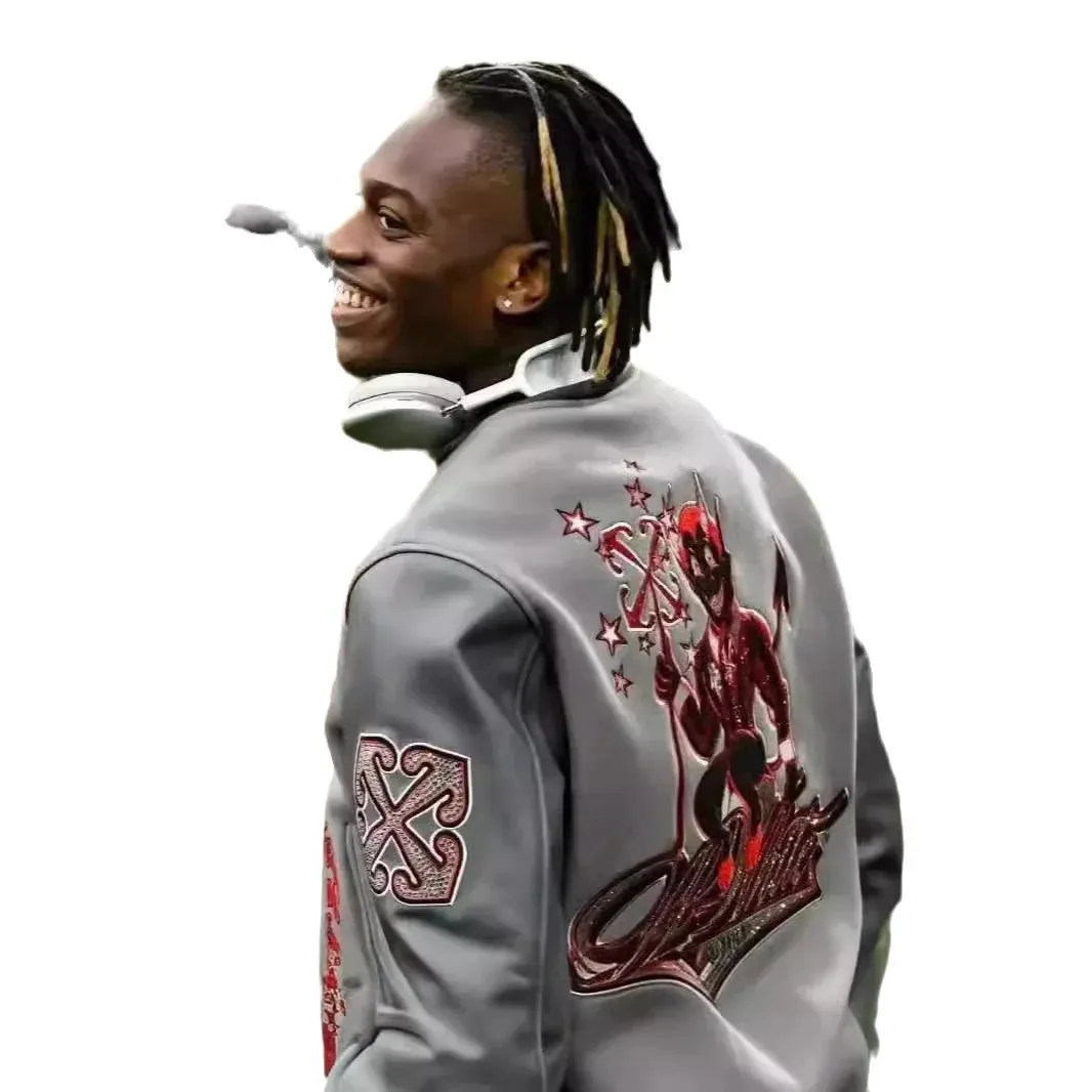 Men's Embroidered Bomber Jacket - Hip Hop Leather Baseball Y2K Fashion