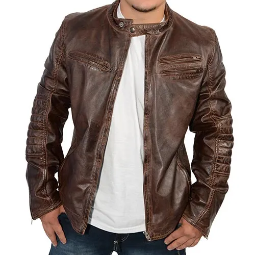 Milwaukee Leather SFM1805 Men's Brown Side Stitch Cafe Racer Lambskin