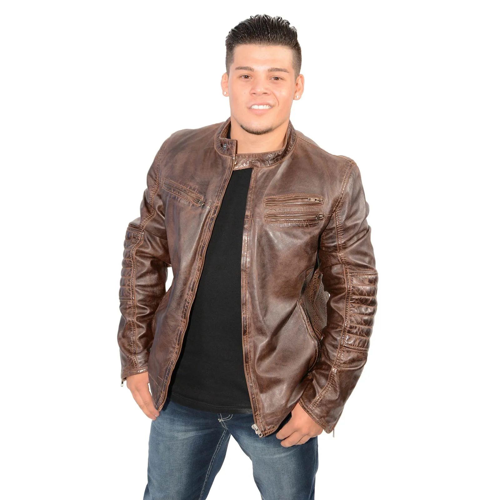 Milwaukee Leather SFM1805 Men's Brown Side Stitch Cafe Racer Lambskin