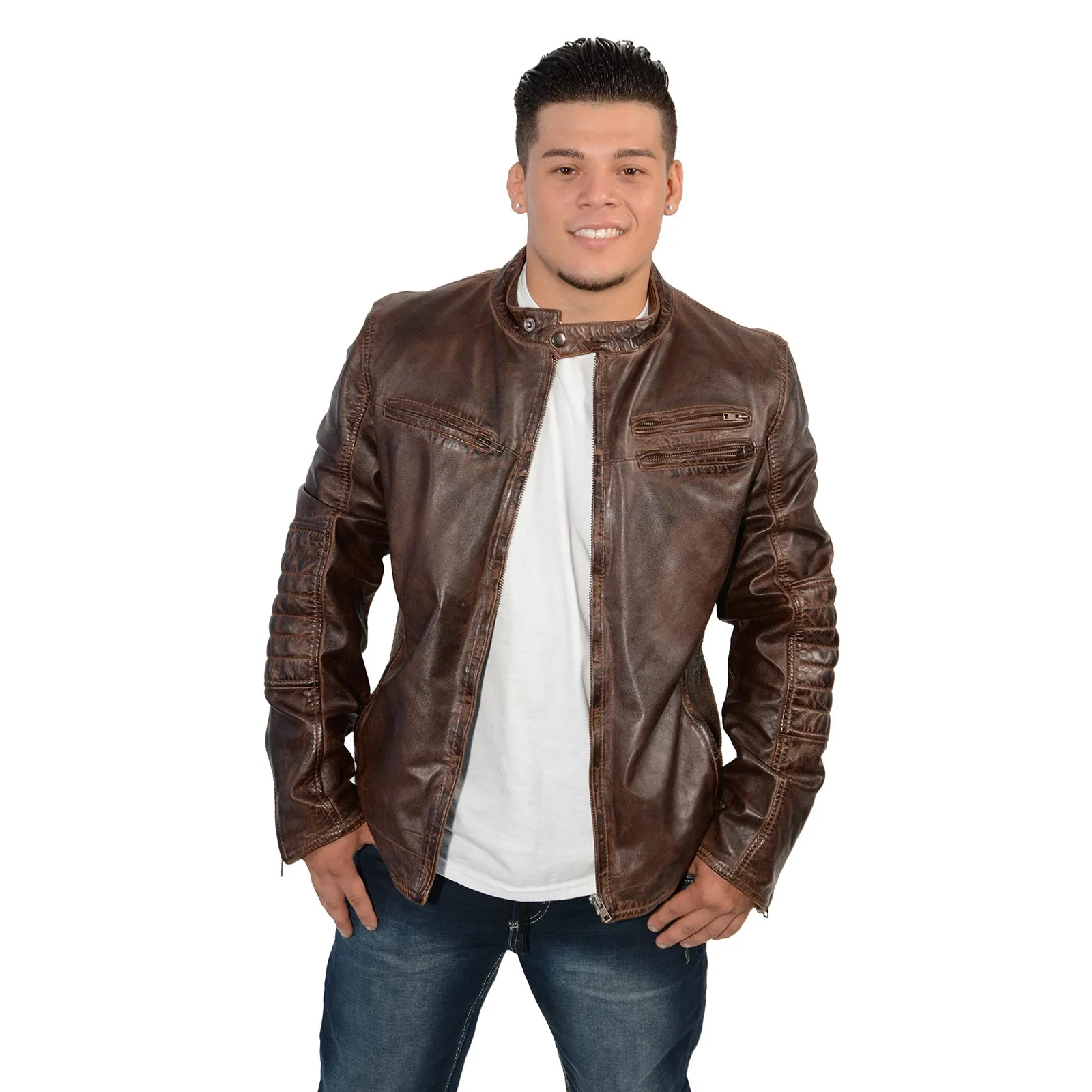 Milwaukee Leather SFM1805 Men's Brown Side Stitch Cafe Racer Lambskin