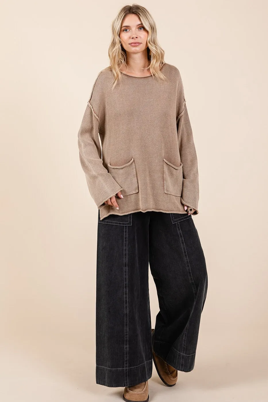 Mineral Wash Patch Pocket Cut Edge Sweater