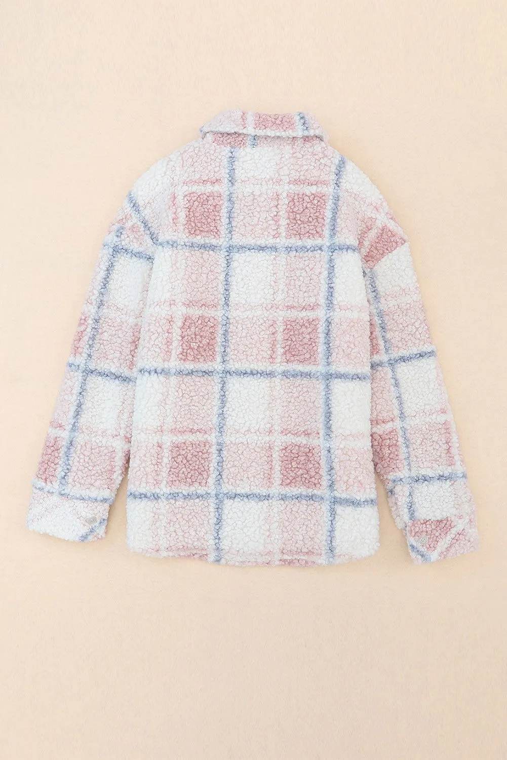 Multicolor Check Print Turn Down Collar Sherpa Jacket