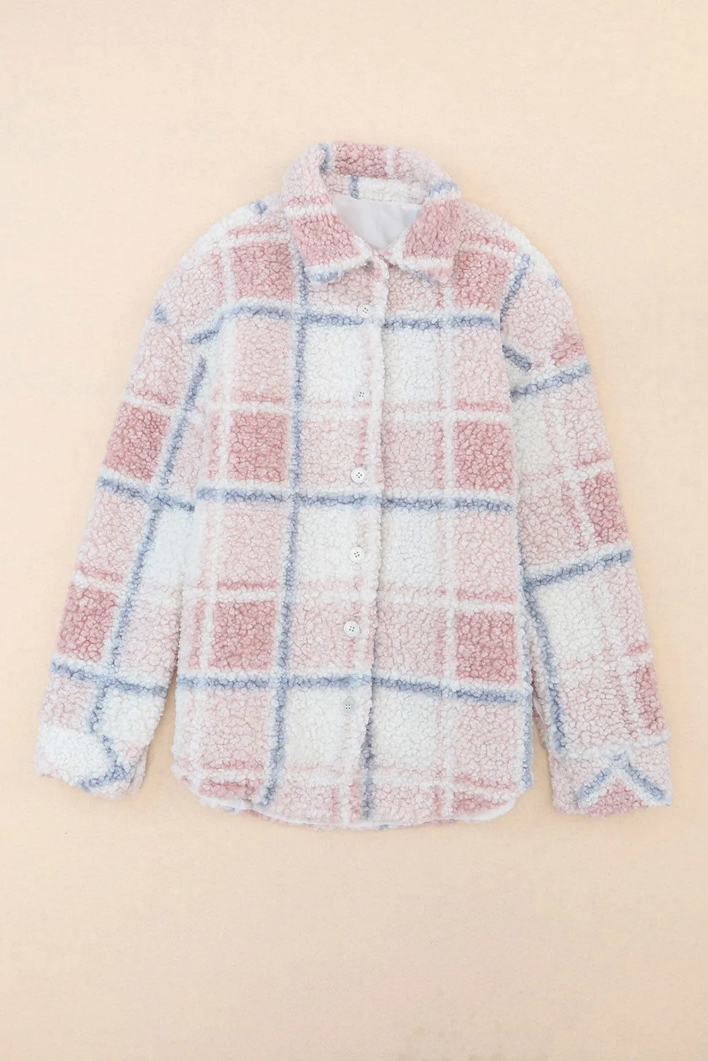 Multicolor Check Print Turn Down Collar Sherpa Jacket