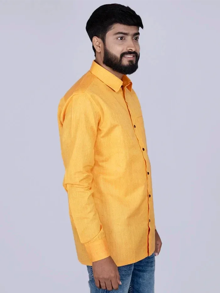 Orange Handwoven Organic Cotton Men Full Sleeves Shirt