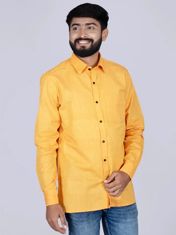 Orange Handwoven Organic Cotton Men Full Sleeves Shirt