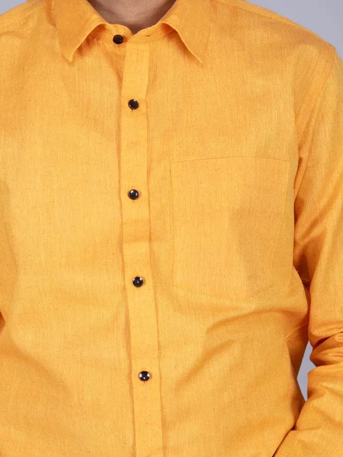 Orange Handwoven Organic Cotton Men Full Sleeves Shirt