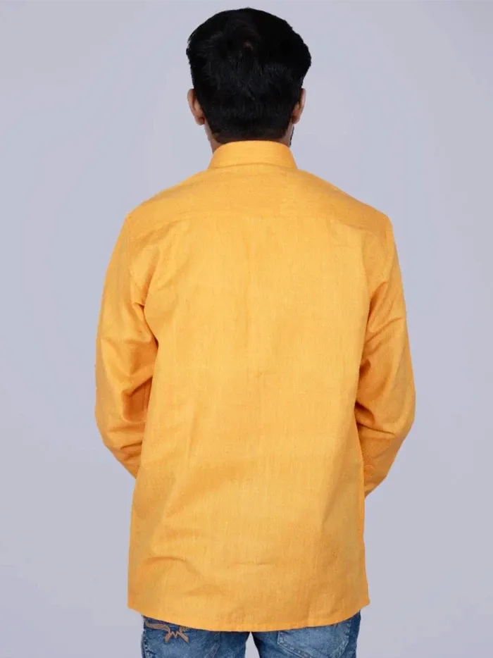 Orange Handwoven Organic Cotton Men Full Sleeves Shirt