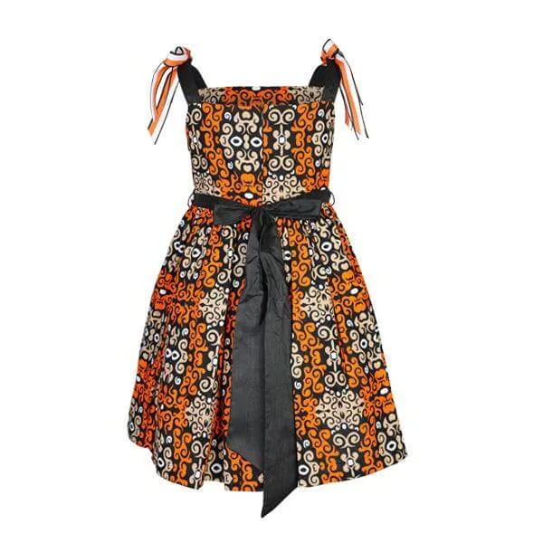 ORANGE STRAP ANKARA BALL DRESS WITH HAIRBOW