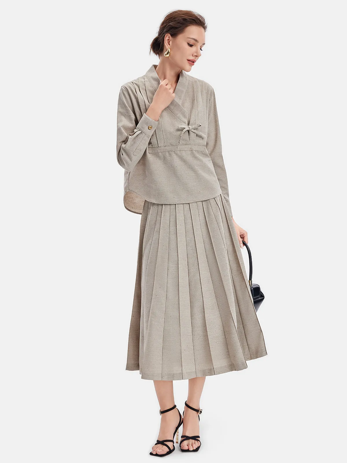 Oriental-Inspired Pleated Linen Skirt