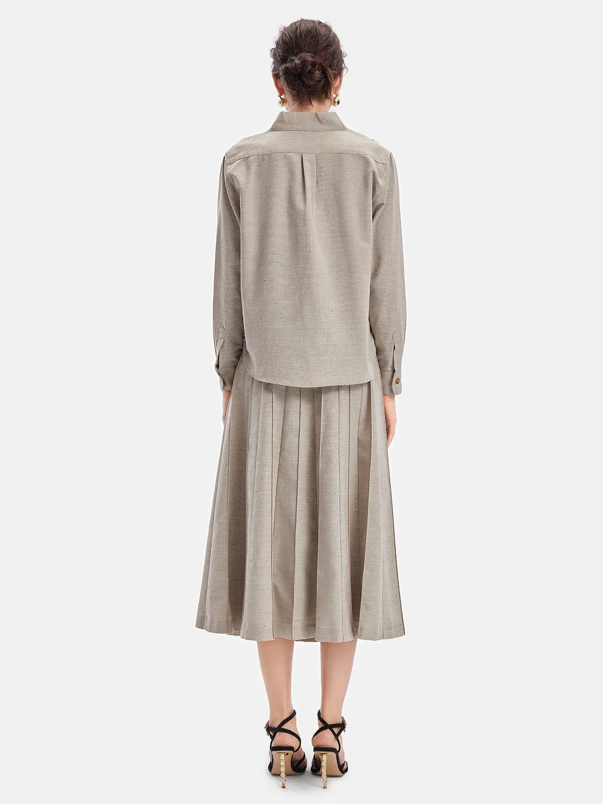 Oriental-Inspired Pleated Linen Skirt