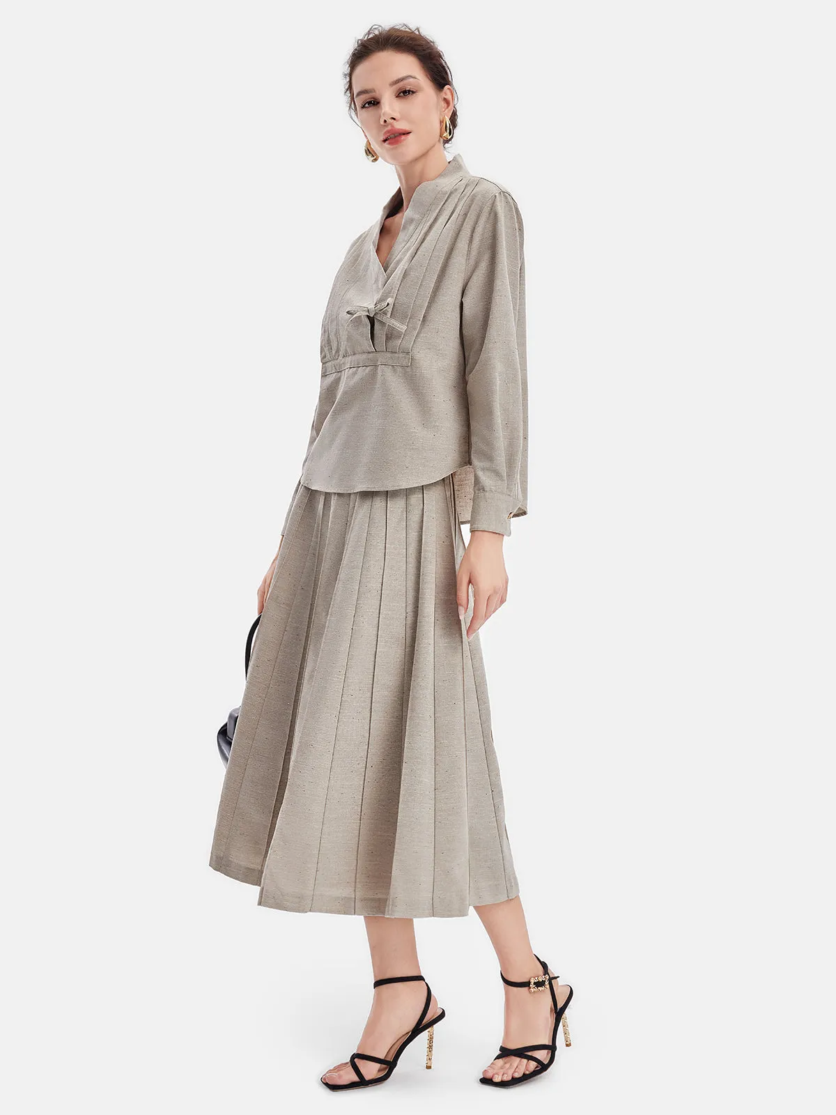 Oriental-Inspired Pleated Linen Skirt