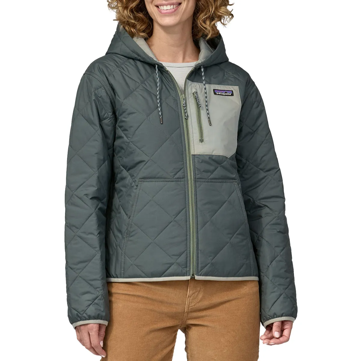 Patagonia Women's Diamond Quilted Bomber Hooded Zip Jacket - Nouveau Green