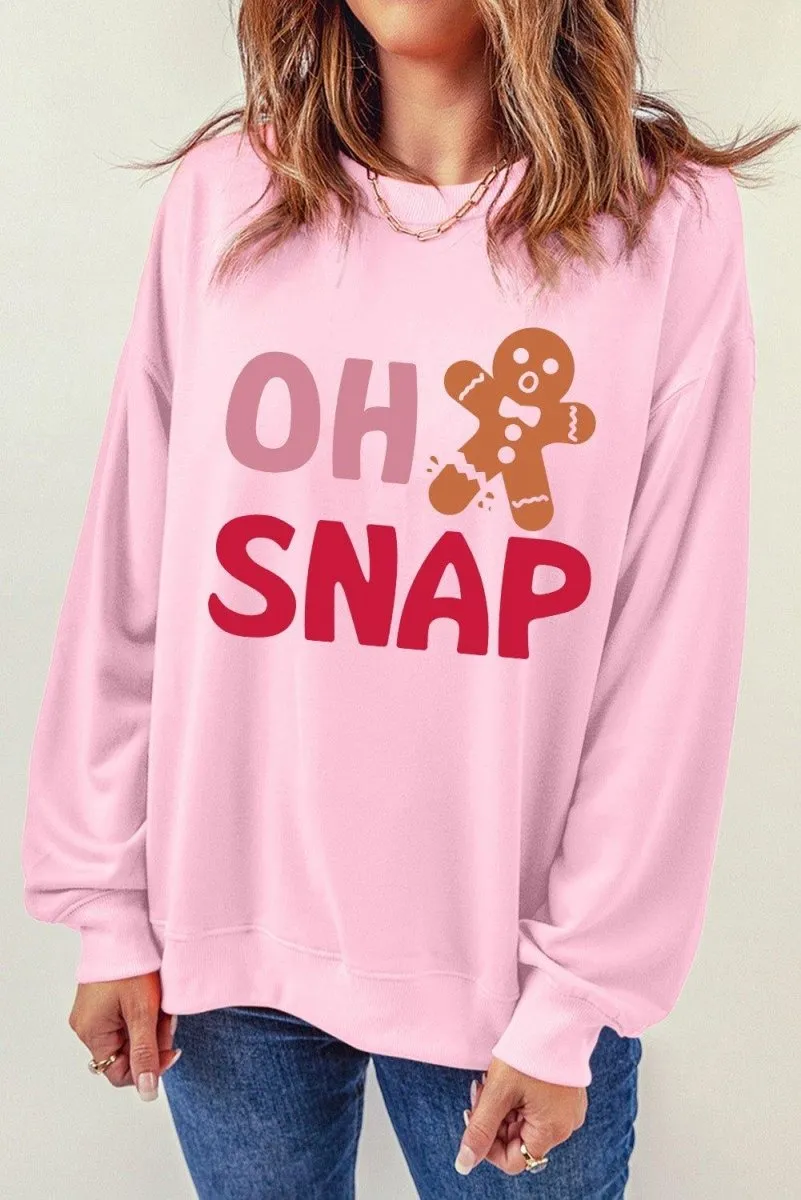 Pink "OH SNAP" Gingerbread Man Christmas Sweatshirt