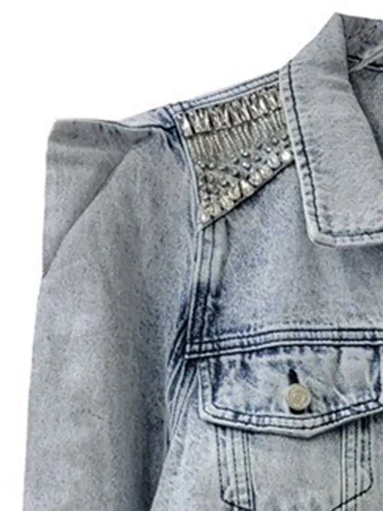 Pre Order:  Jeweled Shoulder Denim Short Jacket