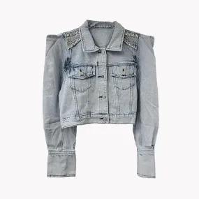 Pre Order:  Jeweled Shoulder Denim Short Jacket