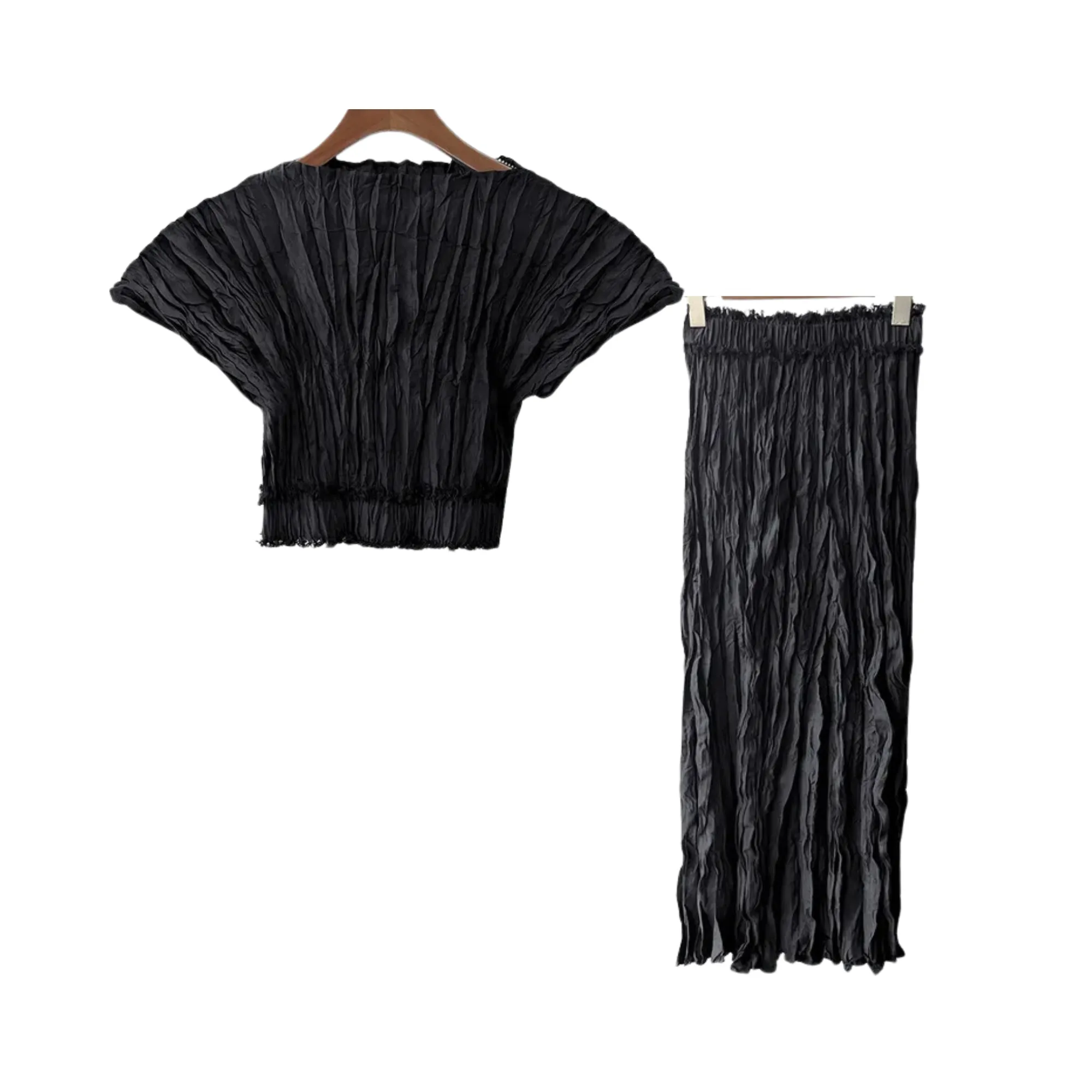 Pre Order:  Pleated Top Midi Skirt Silk Set