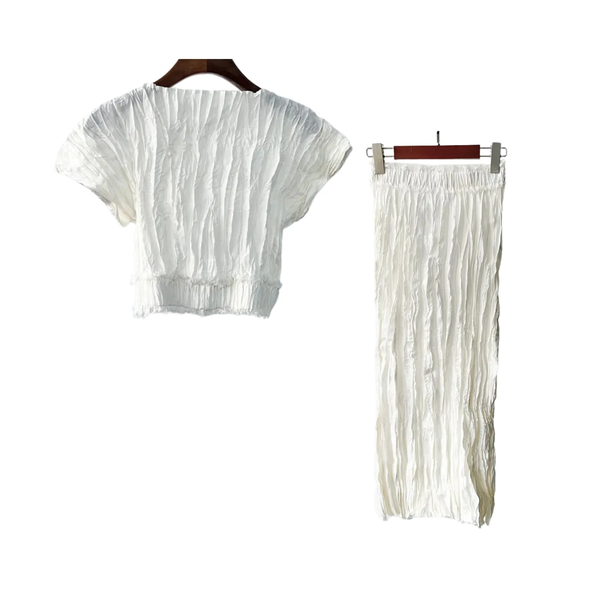 Pre Order:  Pleated Top Midi Skirt Silk Set