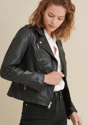 Premium Women's Black Sheepskin Leather Biker Jacket