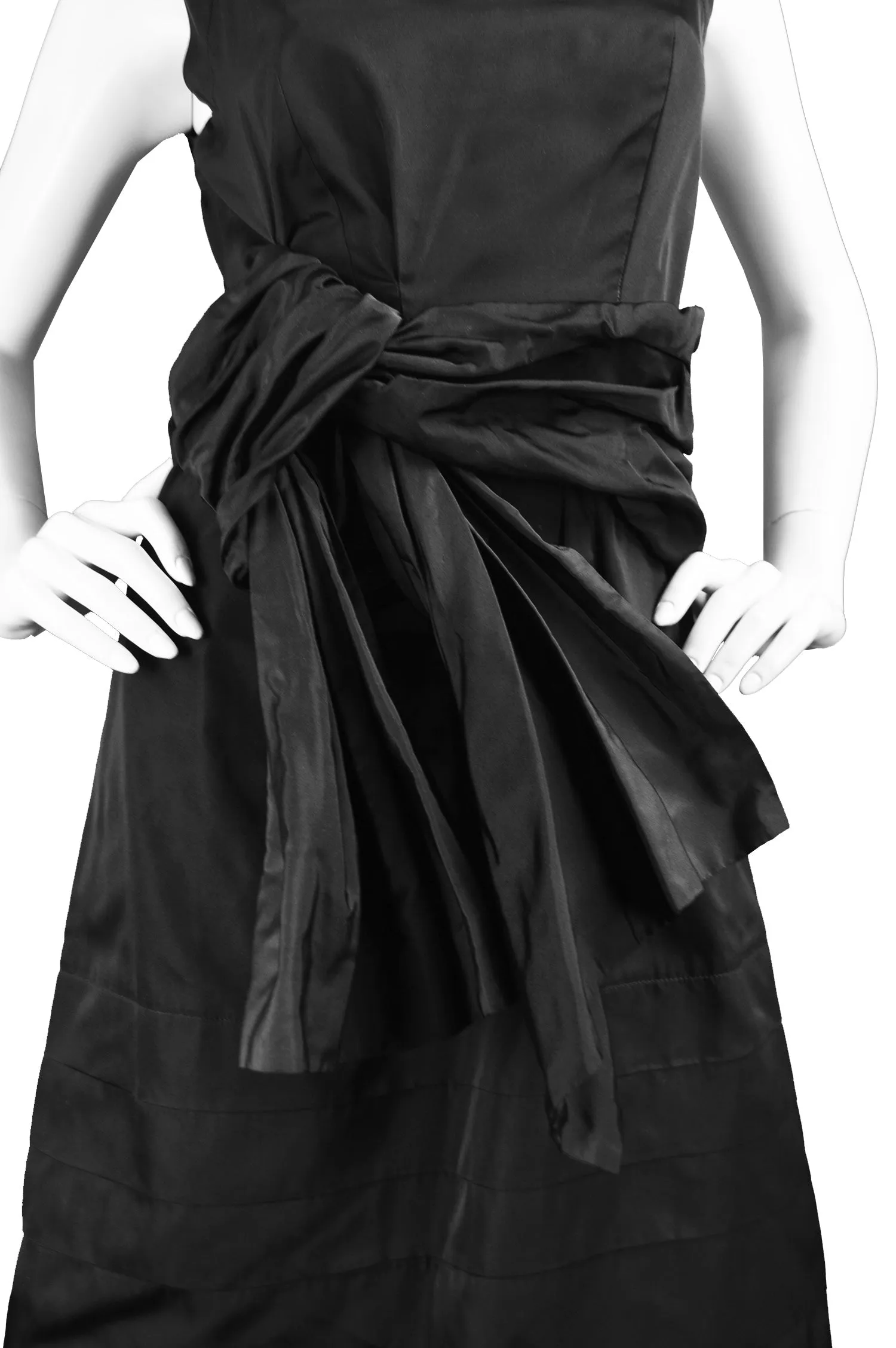 Preowned Black Silk Taffeta Cocktail Party Dress, 2000s