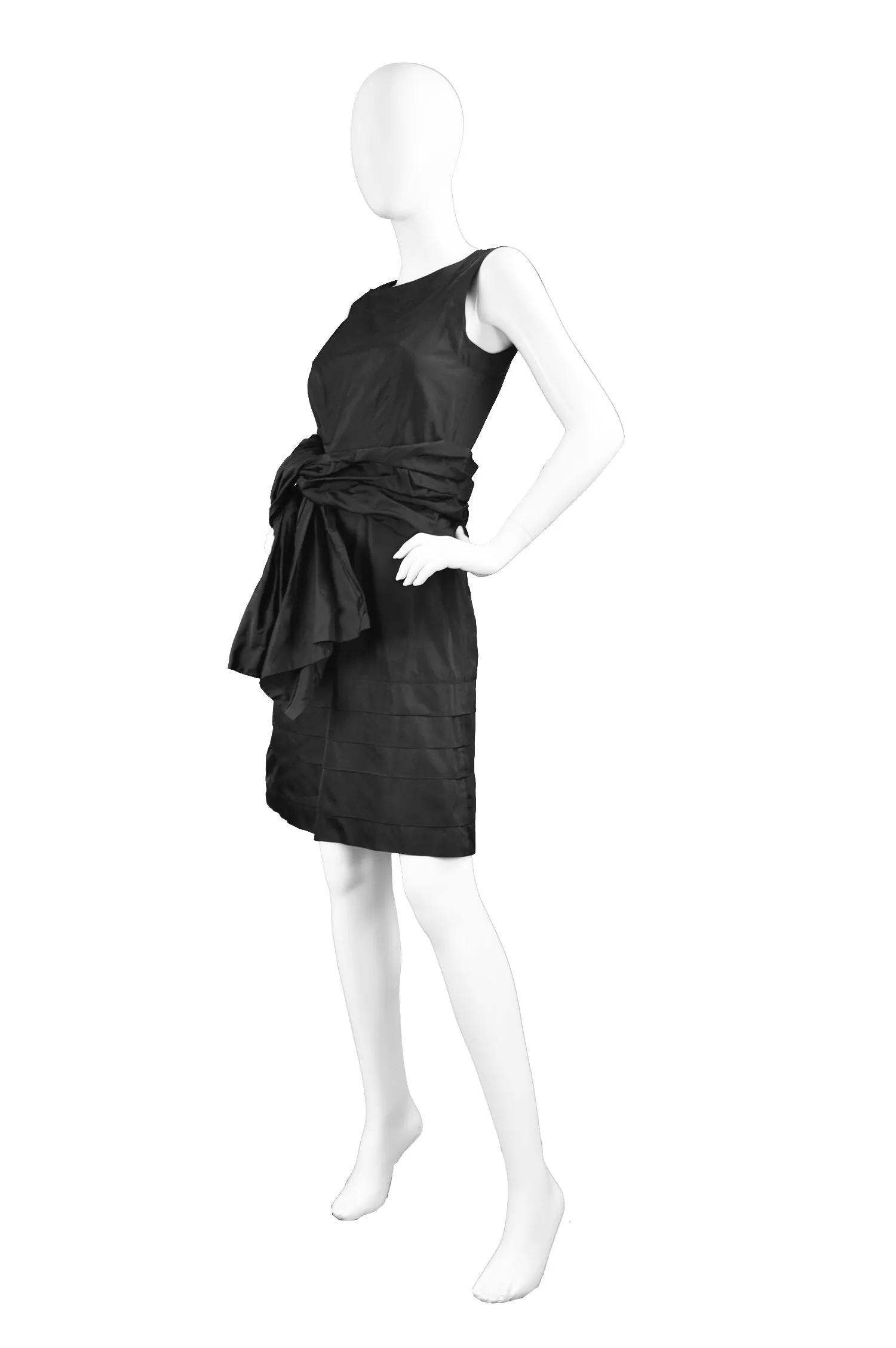 Preowned Black Silk Taffeta Cocktail Party Dress, 2000s