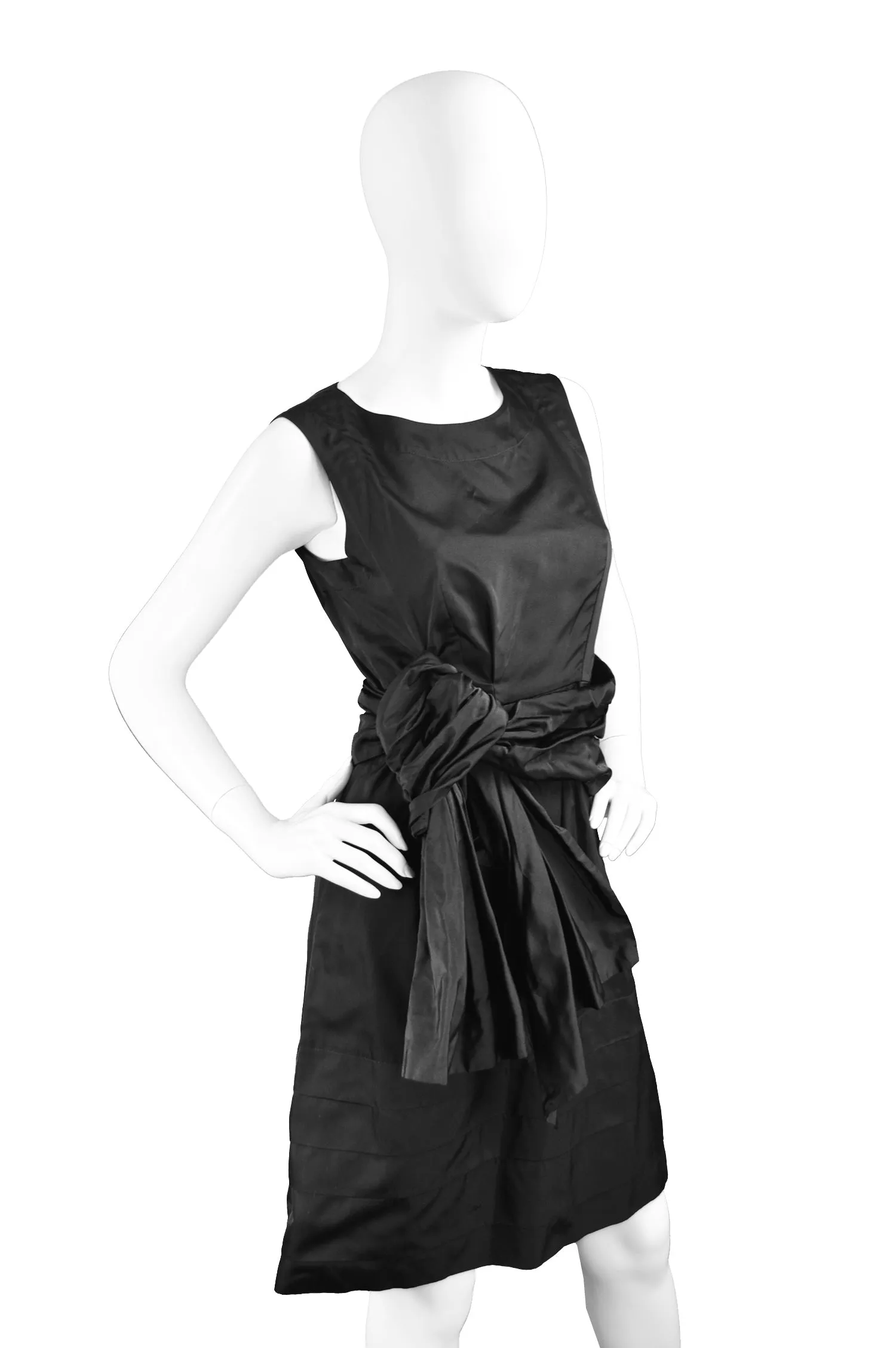 Preowned Black Silk Taffeta Cocktail Party Dress, 2000s