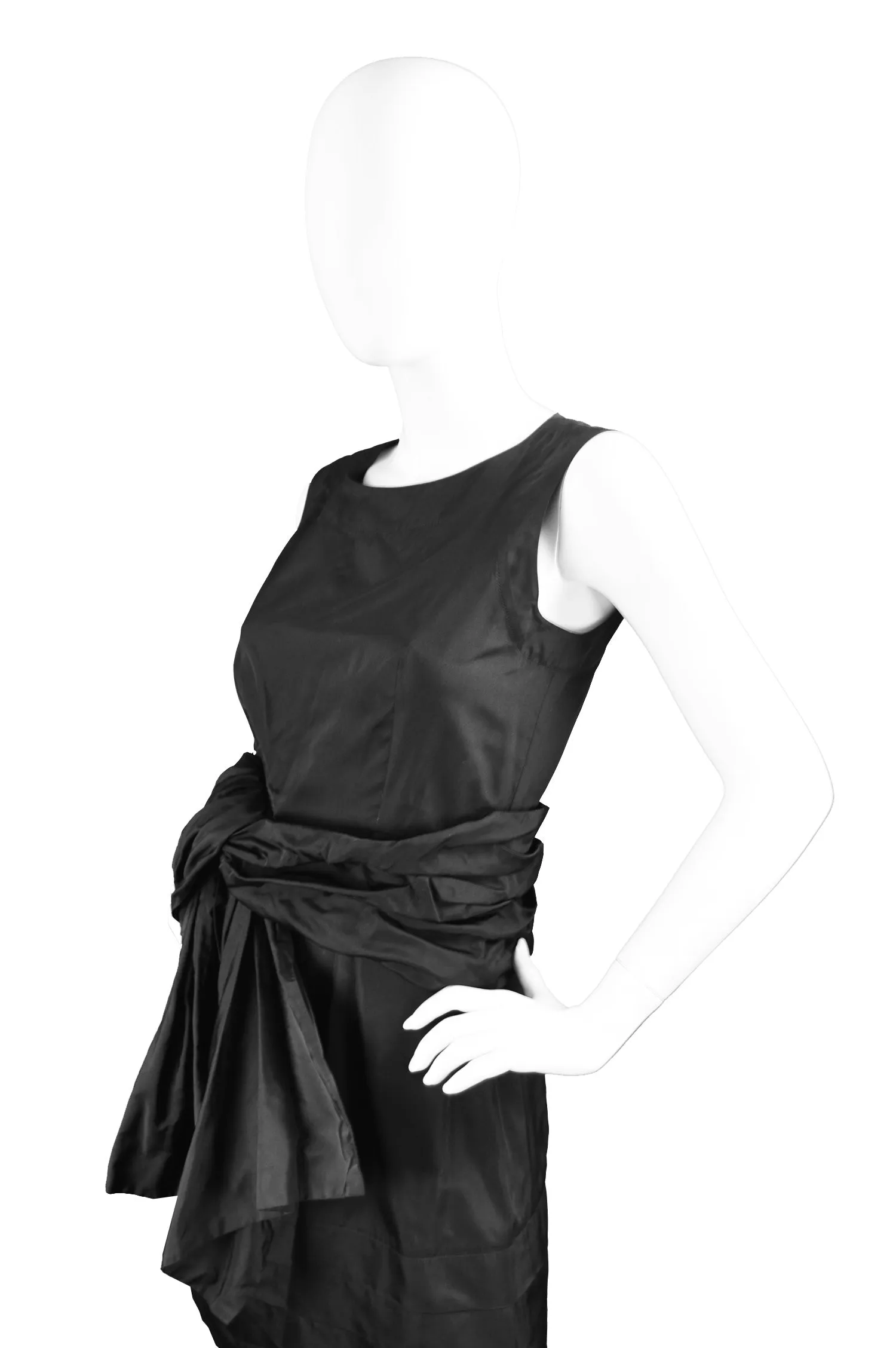 Preowned Black Silk Taffeta Cocktail Party Dress, 2000s