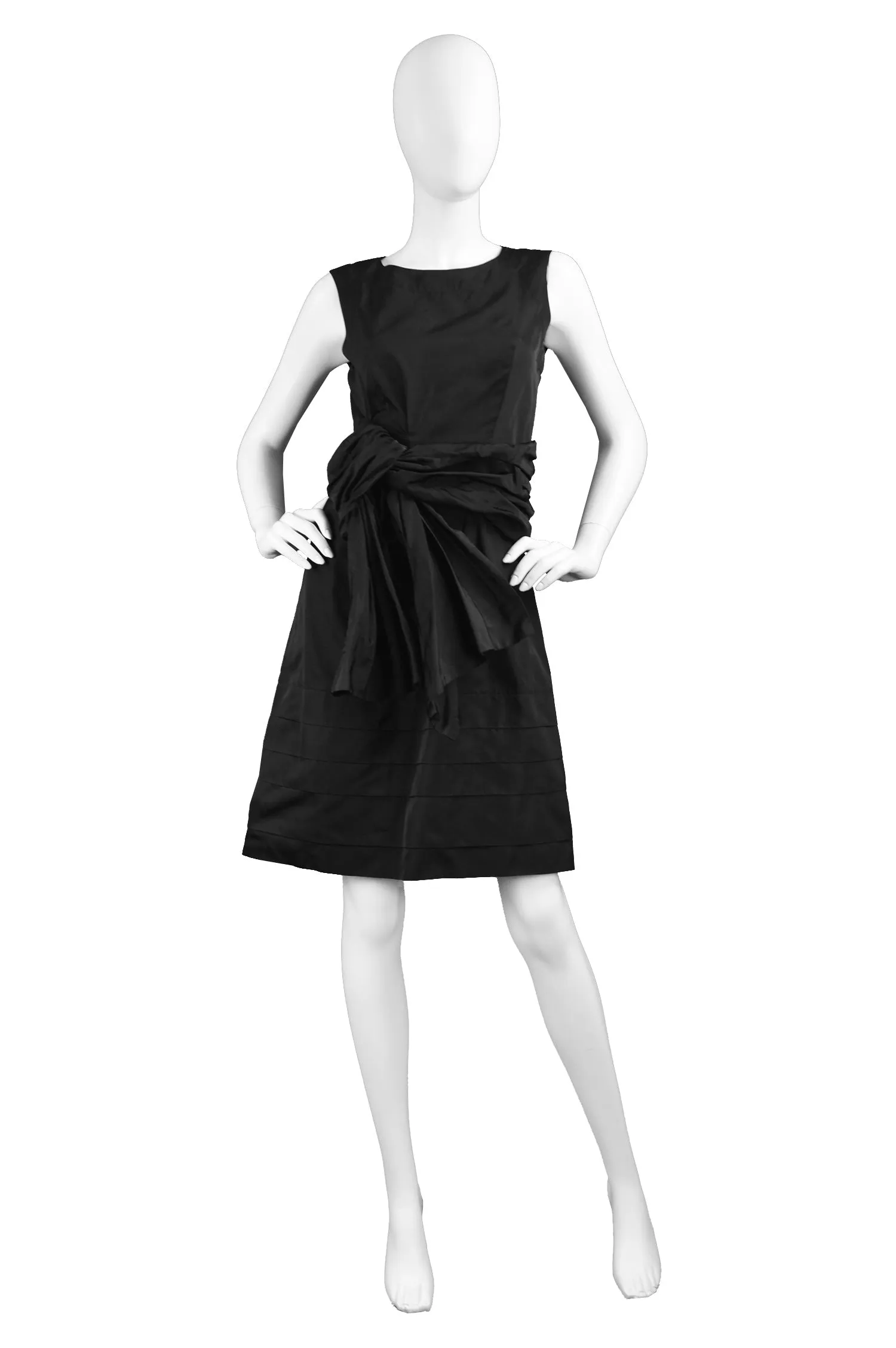 Preowned Black Silk Taffeta Cocktail Party Dress, 2000s