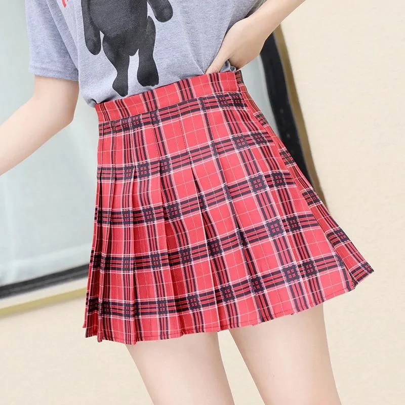 Preppy High Waist Plaid Pleated Mini Skirt