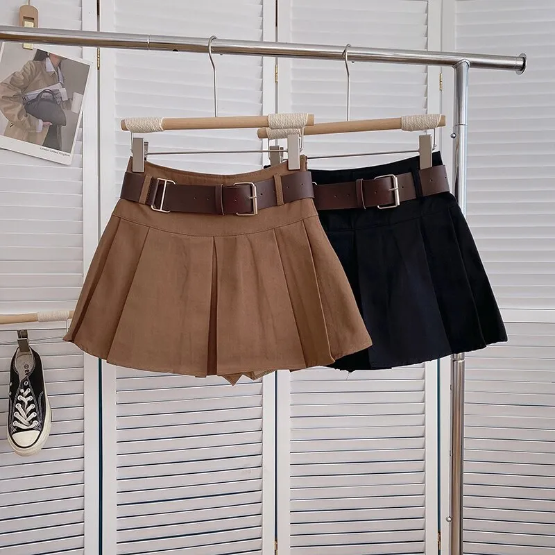 Preppy Mini Pleated Skirts with Belt