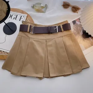 Preppy Mini Pleated Skirts with Belt