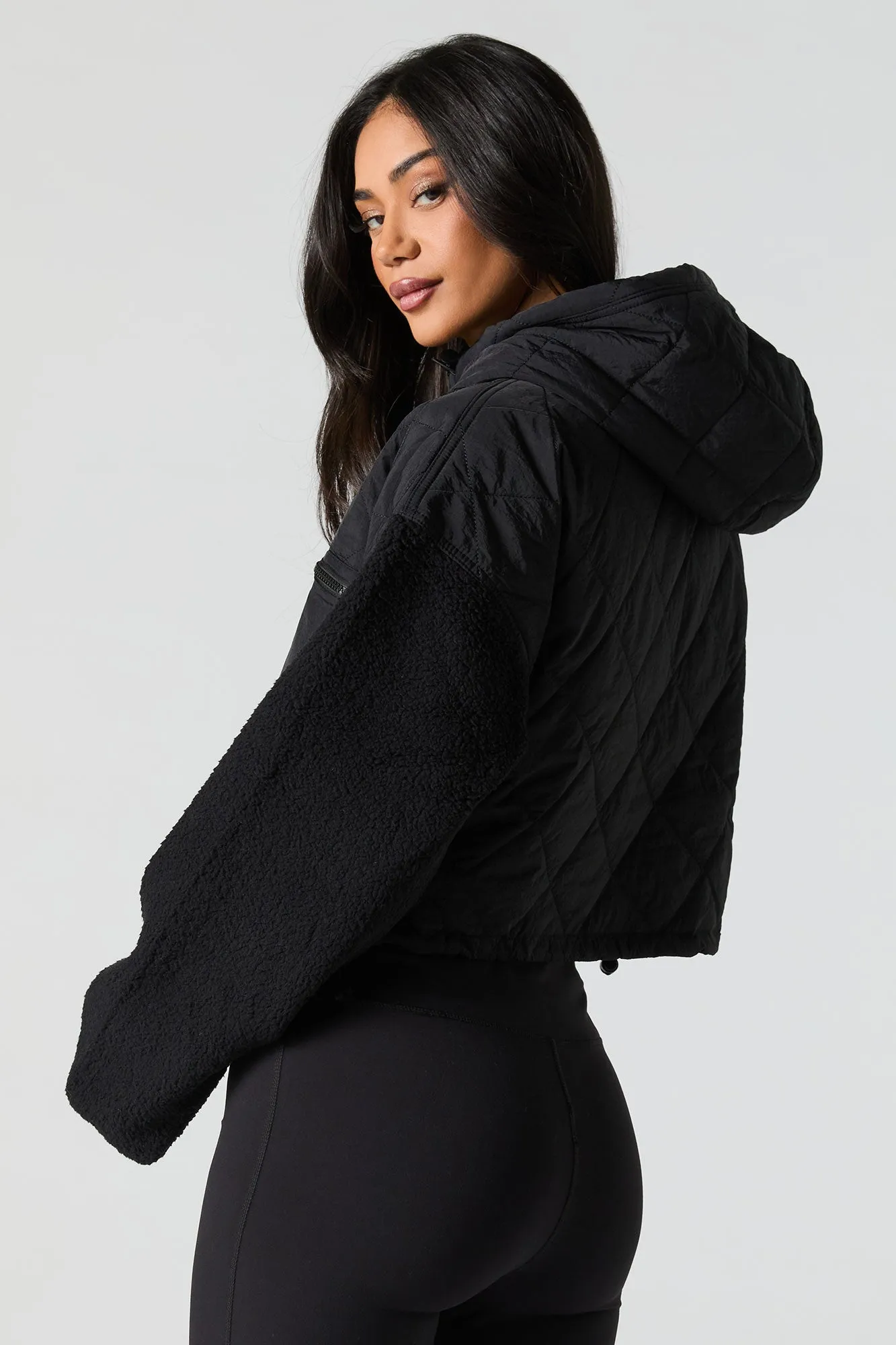 Quilted Sherpa Sleeve Jacket