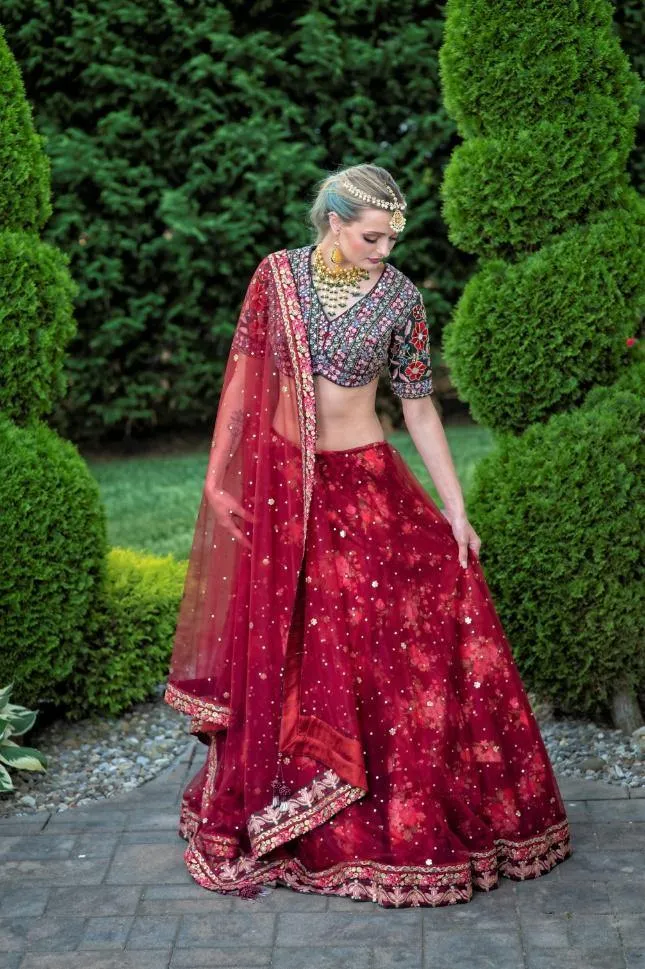 Red Designer Elegant Wear Lehenga - Rent