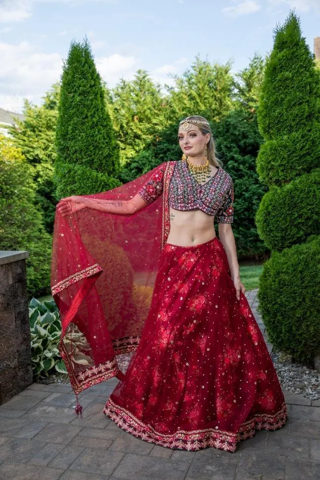 Red Designer Elegant Wear Lehenga - Rent