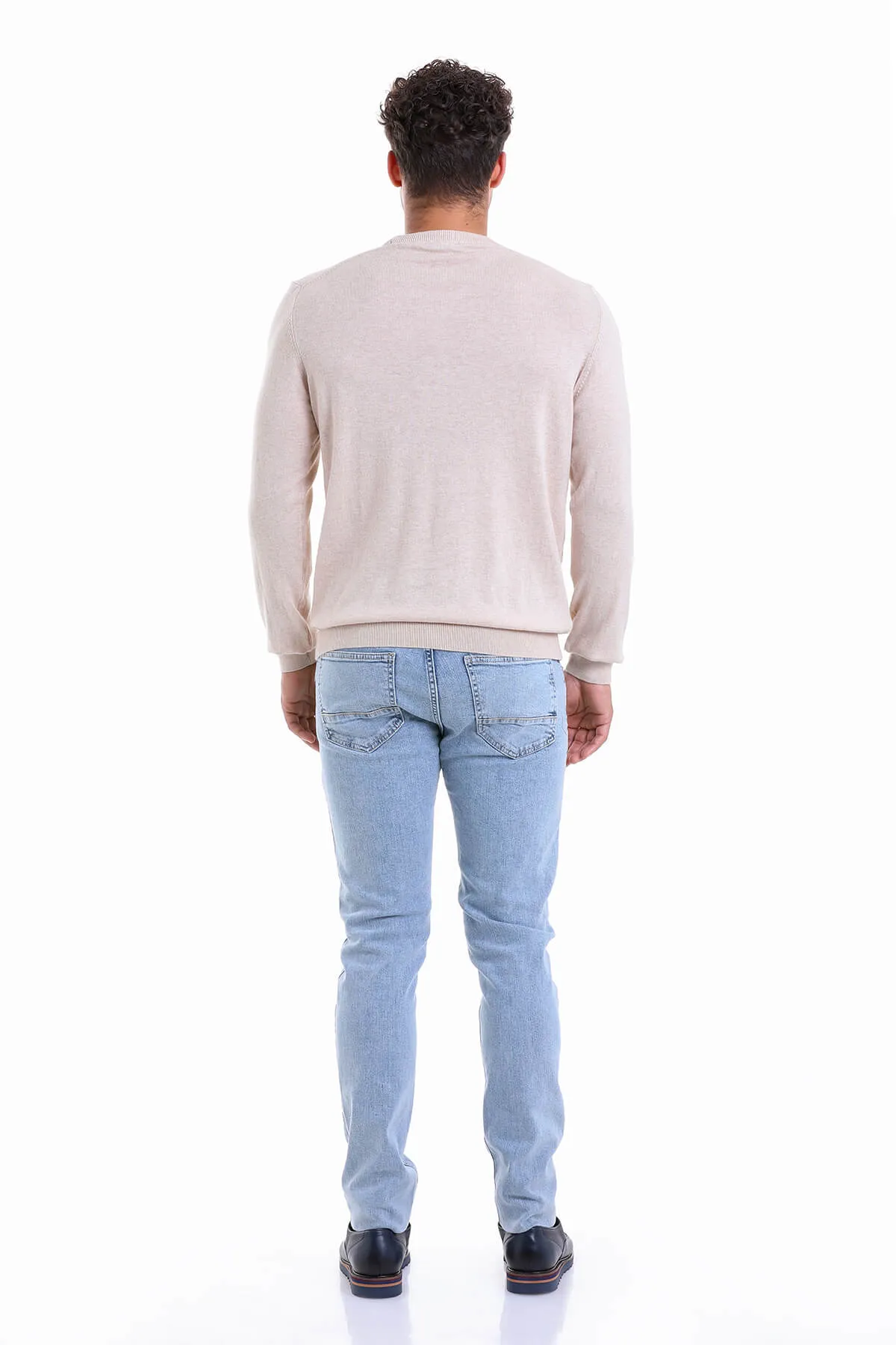 Regular Fit Cotton Beige Crewneck Sweater