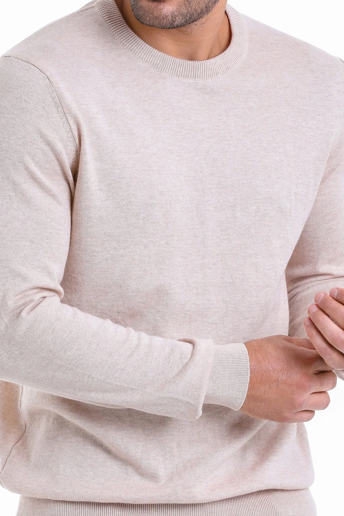 Regular Fit Cotton Beige Crewneck Sweater