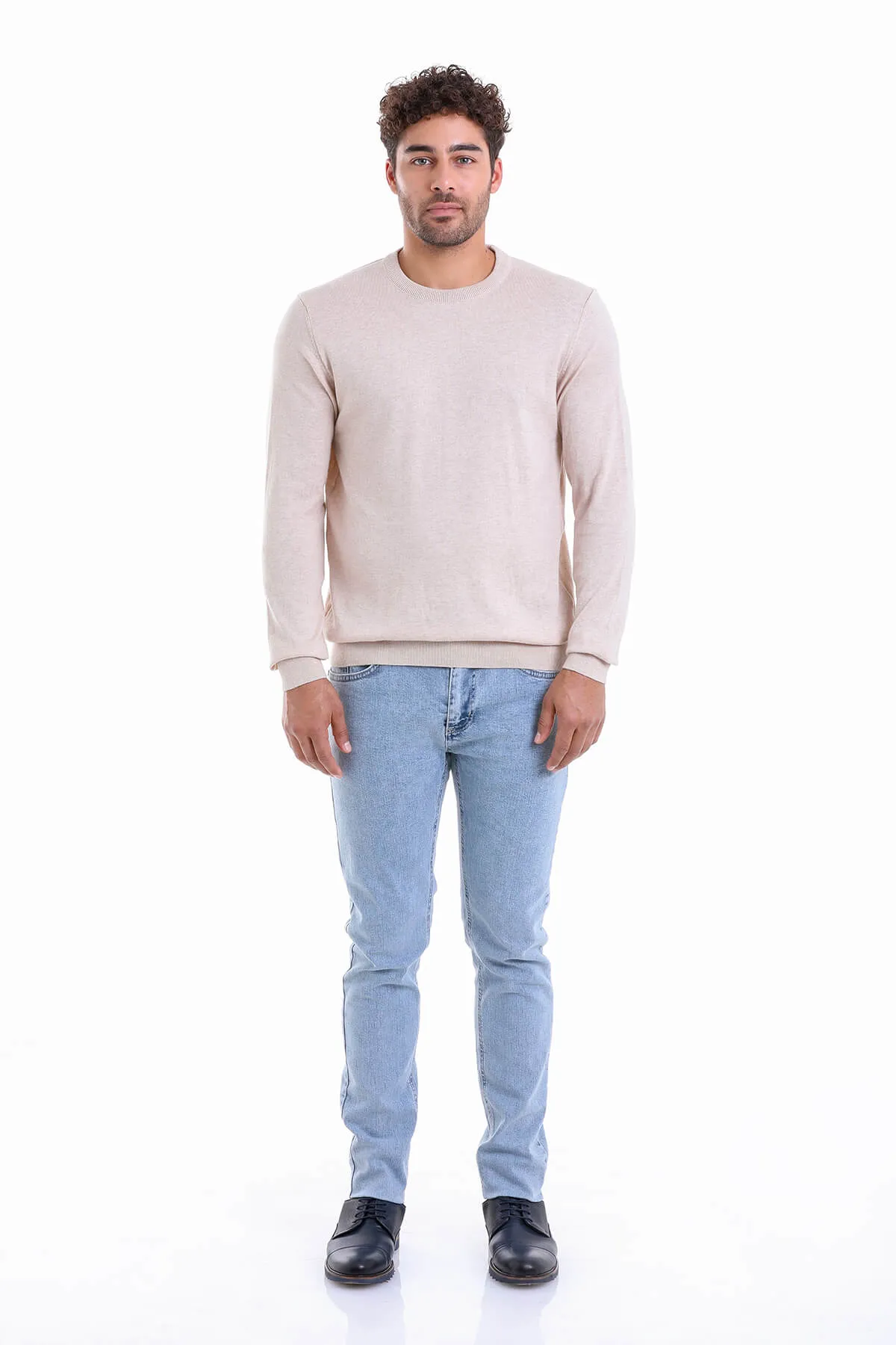 Regular Fit Cotton Beige Crewneck Sweater