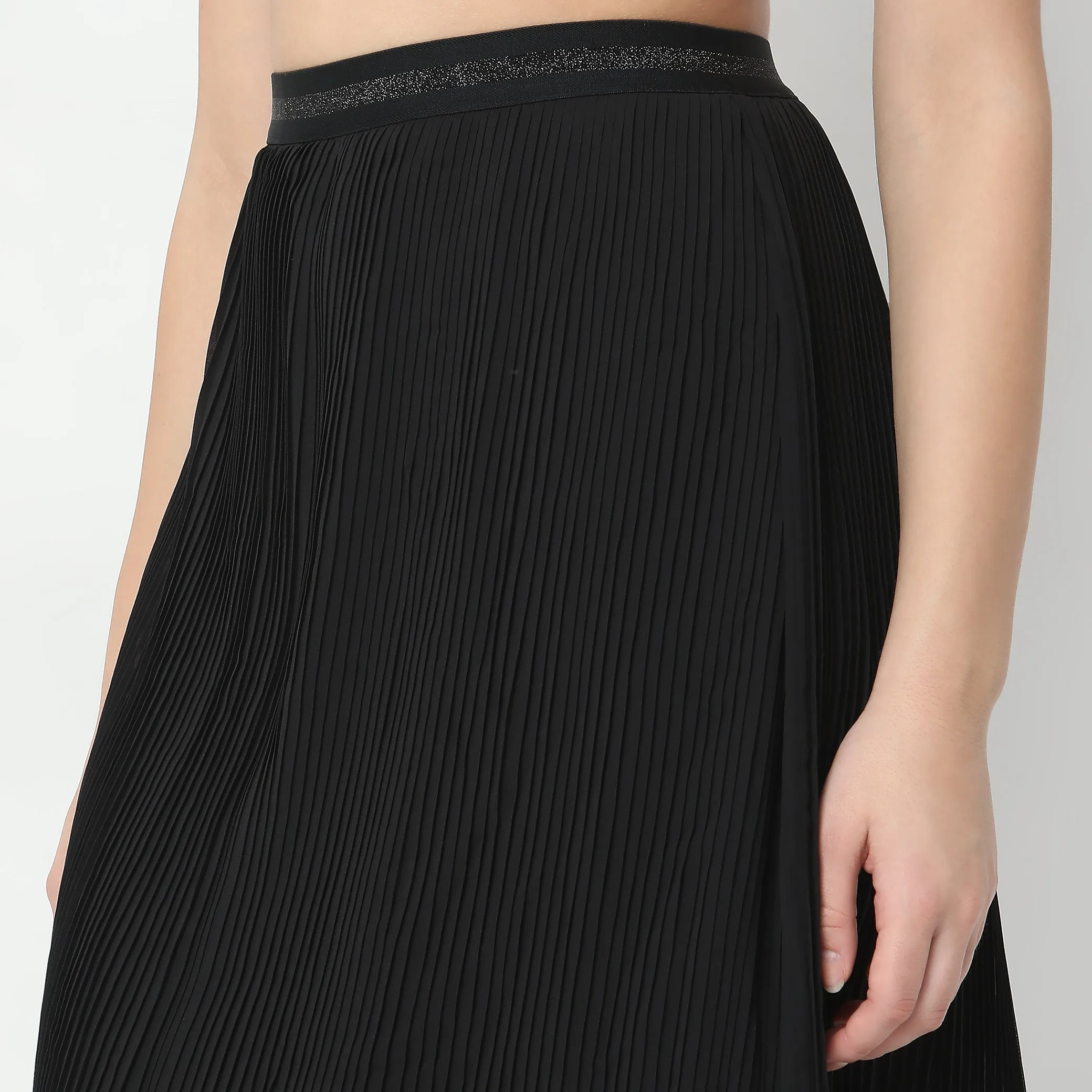 Regular Fit Striped Mid Rise Skirt