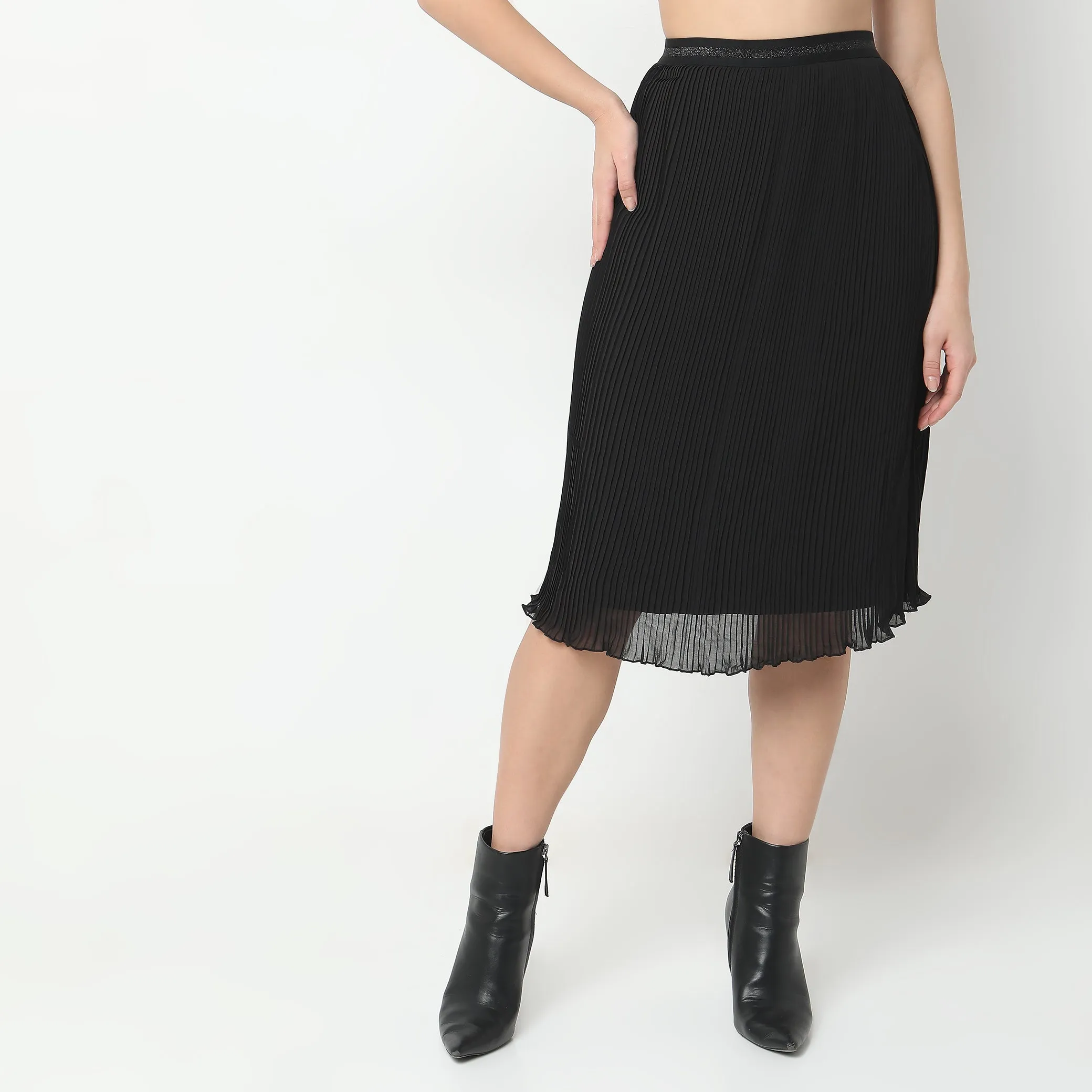 Regular Fit Striped Mid Rise Skirt