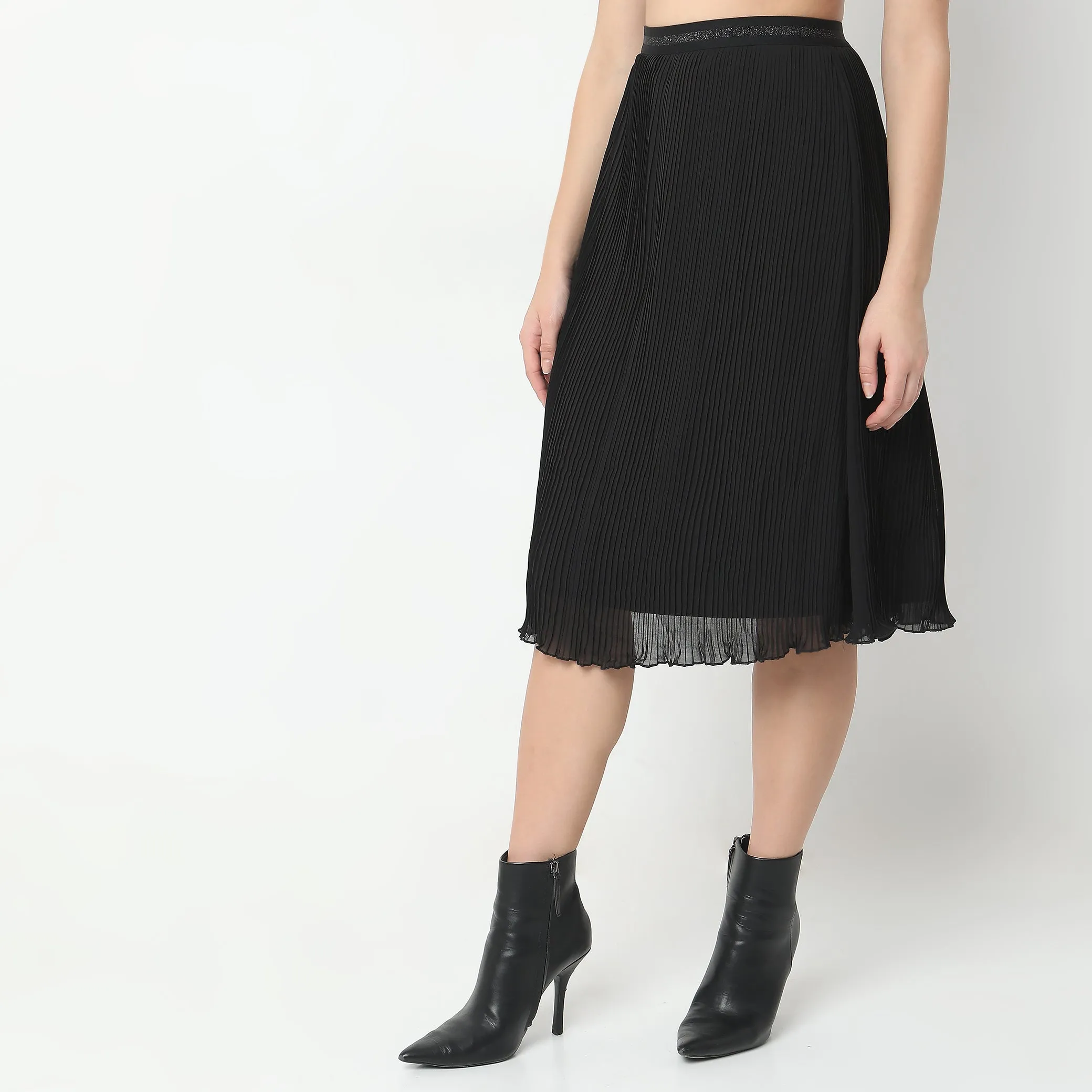 Regular Fit Striped Mid Rise Skirt