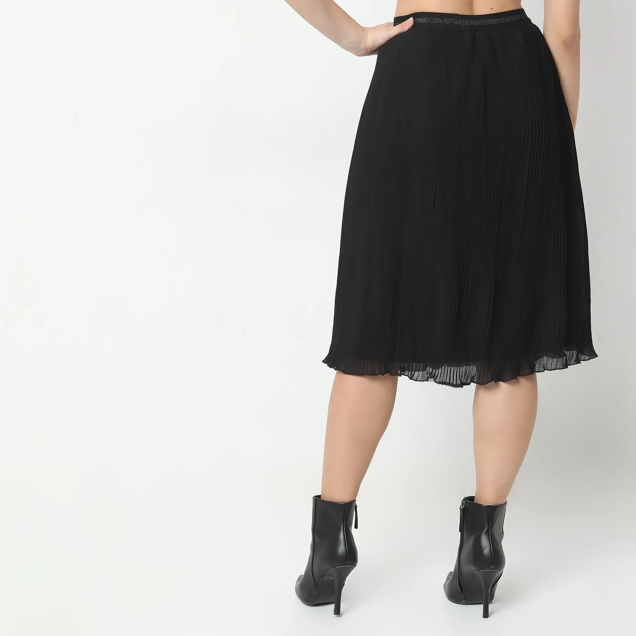 Regular Fit Striped Mid Rise Skirt