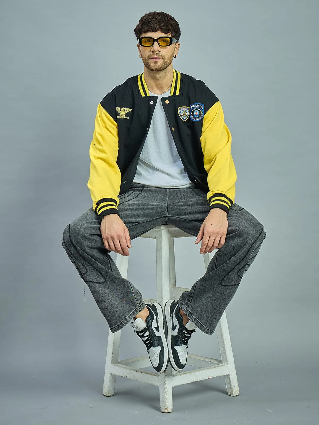 Retro Black and Yellow Varsity Bomber Jacket