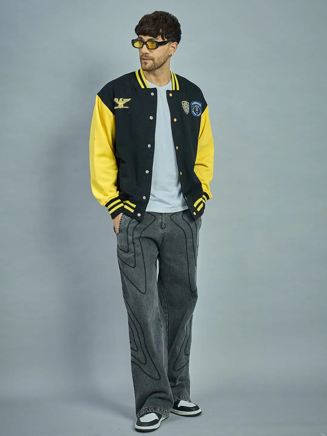 Retro Black and Yellow Varsity Bomber Jacket