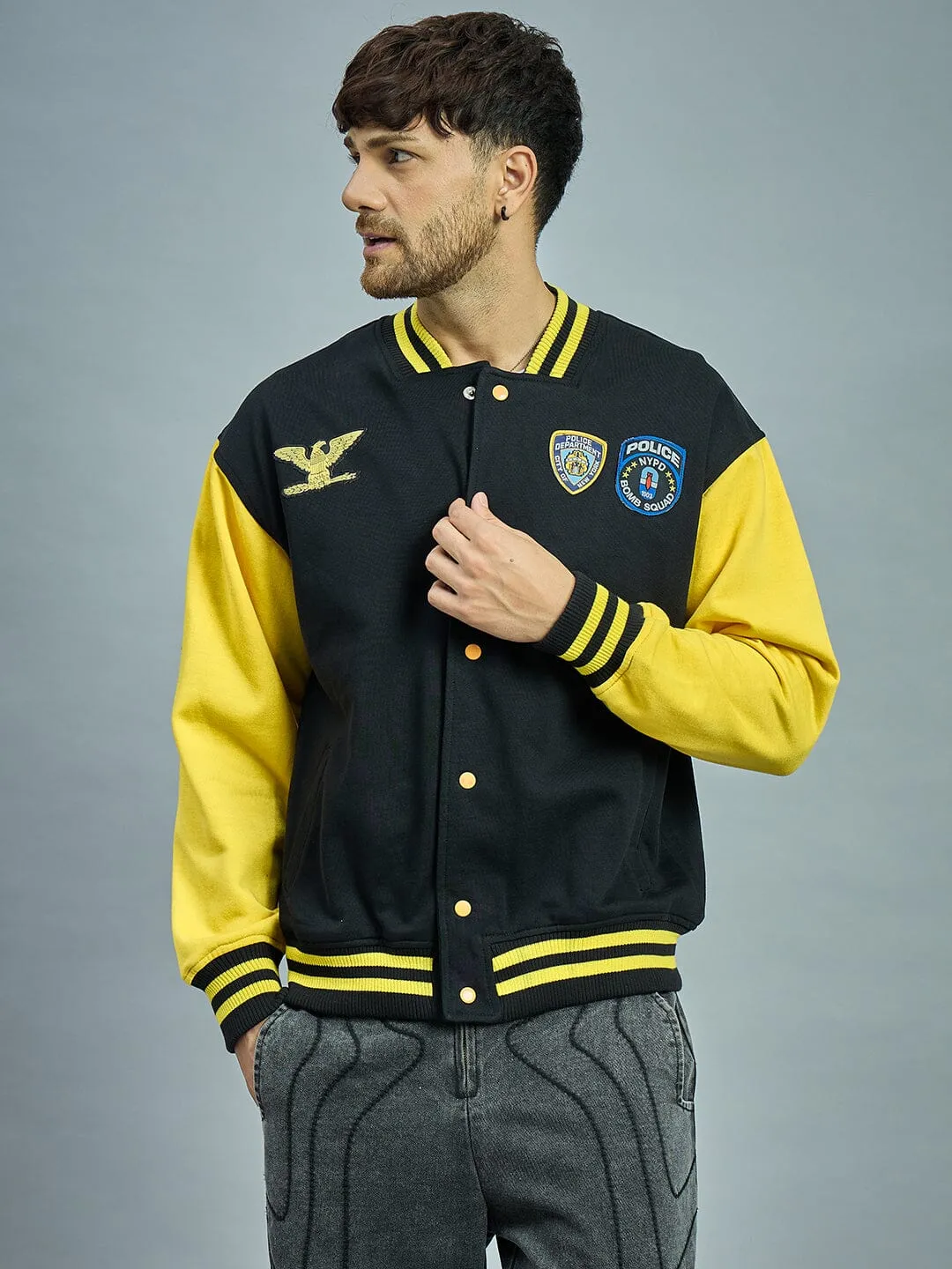 Retro Black and Yellow Varsity Bomber Jacket