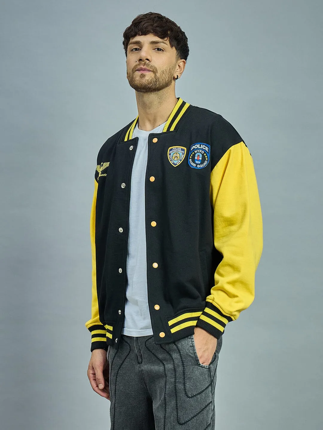 Retro Black and Yellow Varsity Bomber Jacket