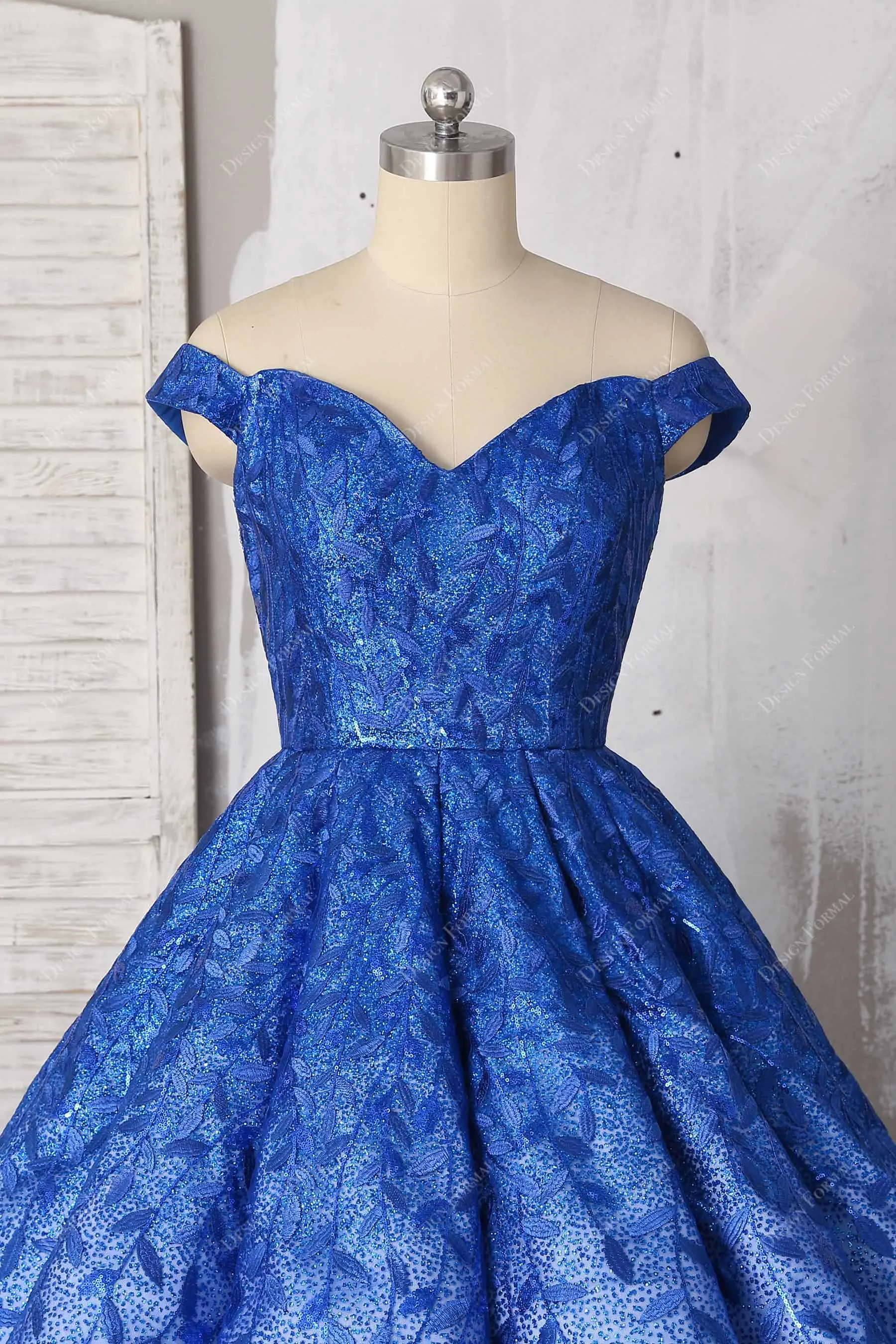 Royal Blue Ombre Off-shoulder Prom Ball Gown