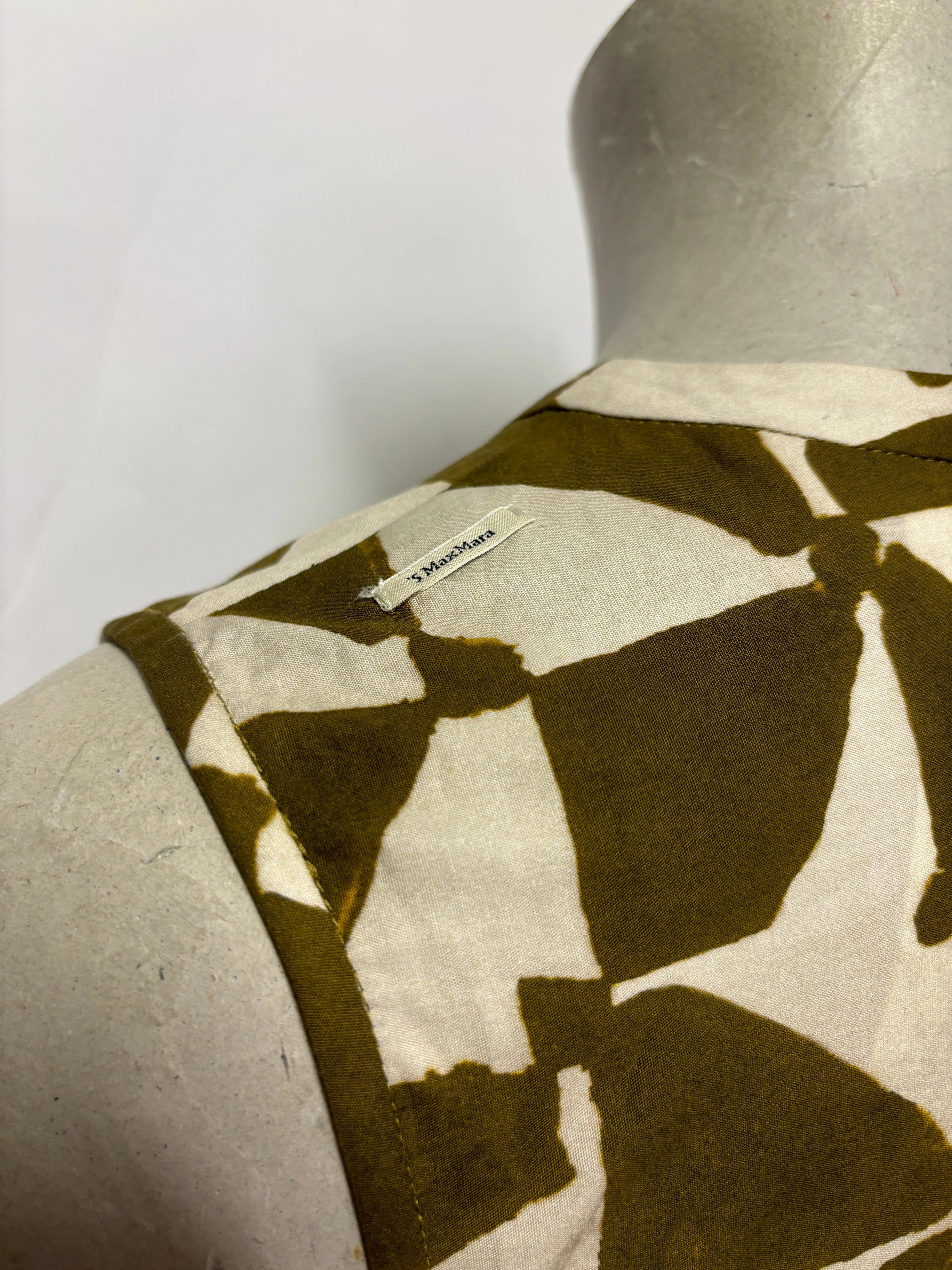 'S Max Mara Green and Beige Abstract Geometric A-line Dress 6