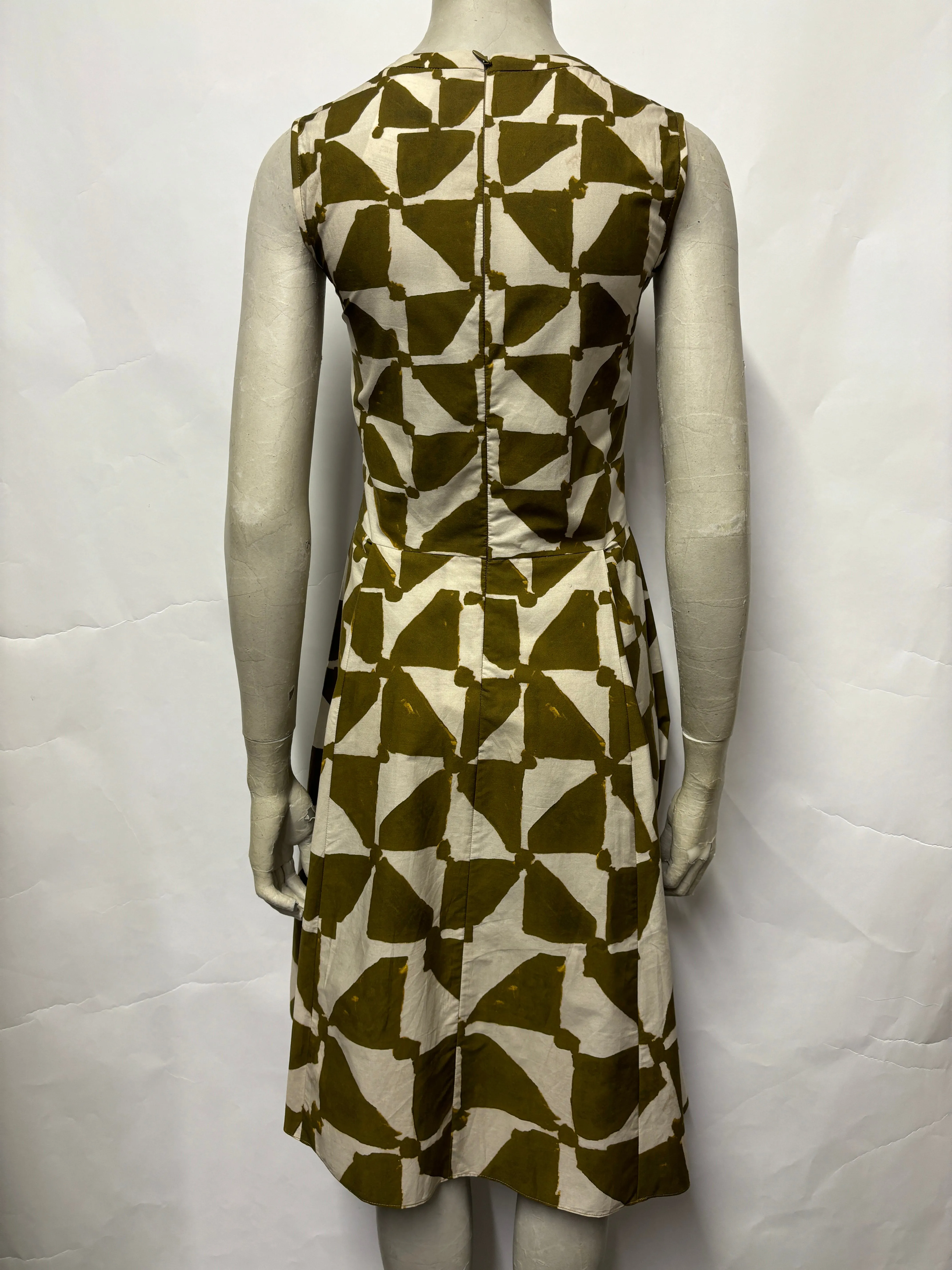 'S Max Mara Green and Beige Abstract Geometric A-line Dress 6