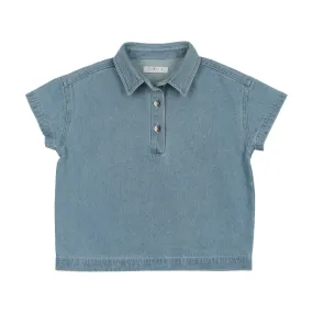 shirt s/s oversized henley style - blue denim